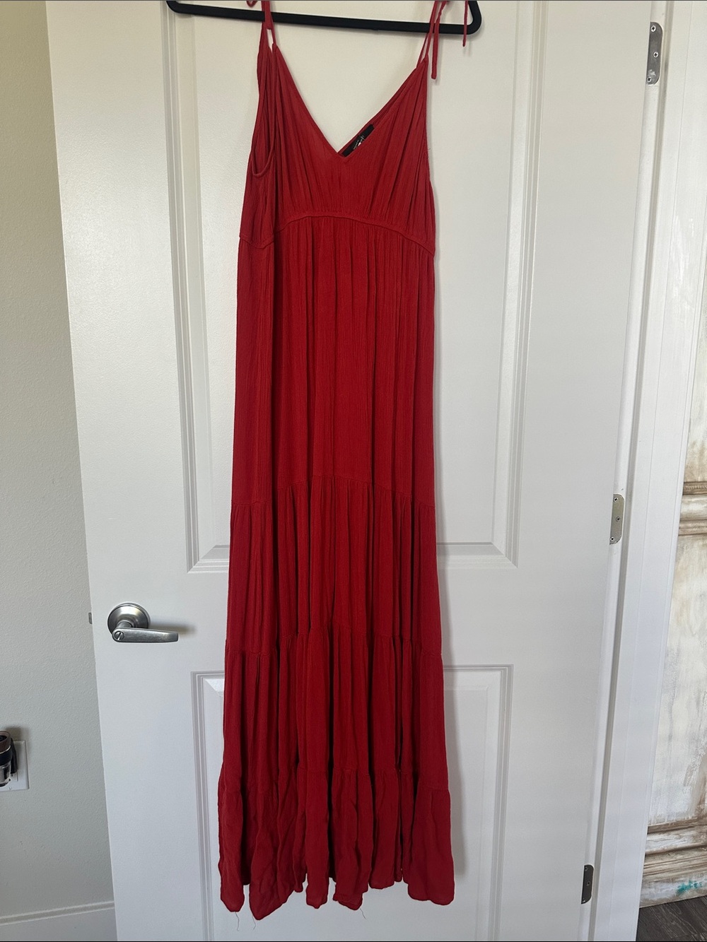 Forever 21 Rust Red Tiered Maxi Dress with Tie Straps